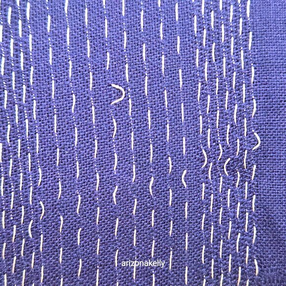 Blue Lightweight Summer Scarf with White Stitch Detail - Picture 11 of 13